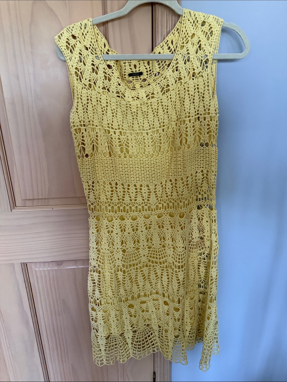 Dress Forum Yellow Crochet Lace Sleeveless Cover Up Dress Size M